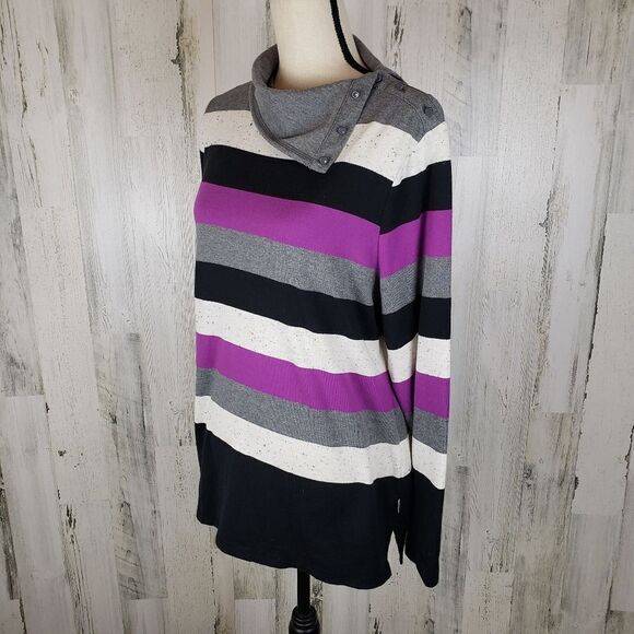 Talbots Striped Asymmetrical Collar Top Sz L - Picture 2 of 5